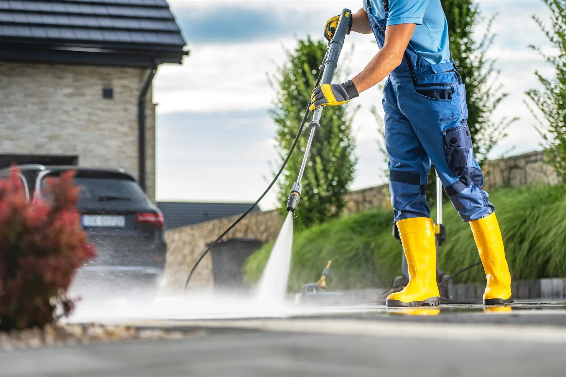Driveway Jet Washing & Resanding specialists in action in Wolverhampton